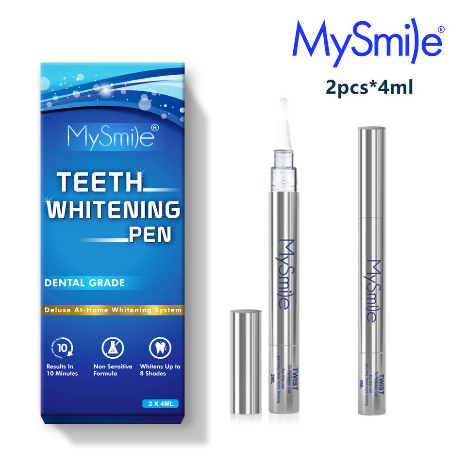 MySmile 4pc Deluxe Professional Teeth Whitening Pen Kit with 28-LED Light Tray, Mint Flavor 3x2ml 22%CP , 1x2ml 35%CP Teeth Whitening Gel, Remove Teeth Coffee Stain