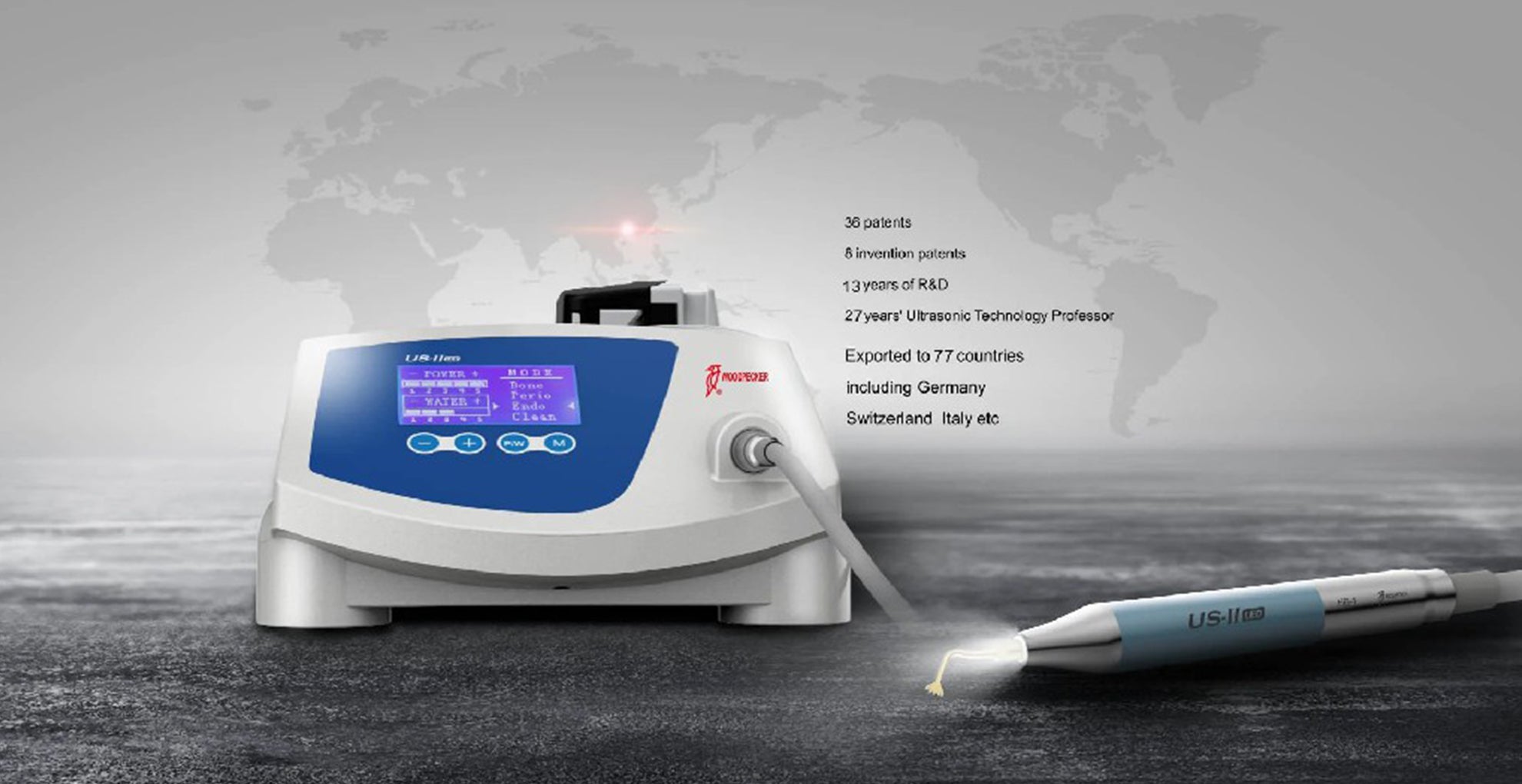 Woodpecker Ultrasurgery US-II LED Piezo Bone Surgery 2 x LED Handpiece 14 Tips