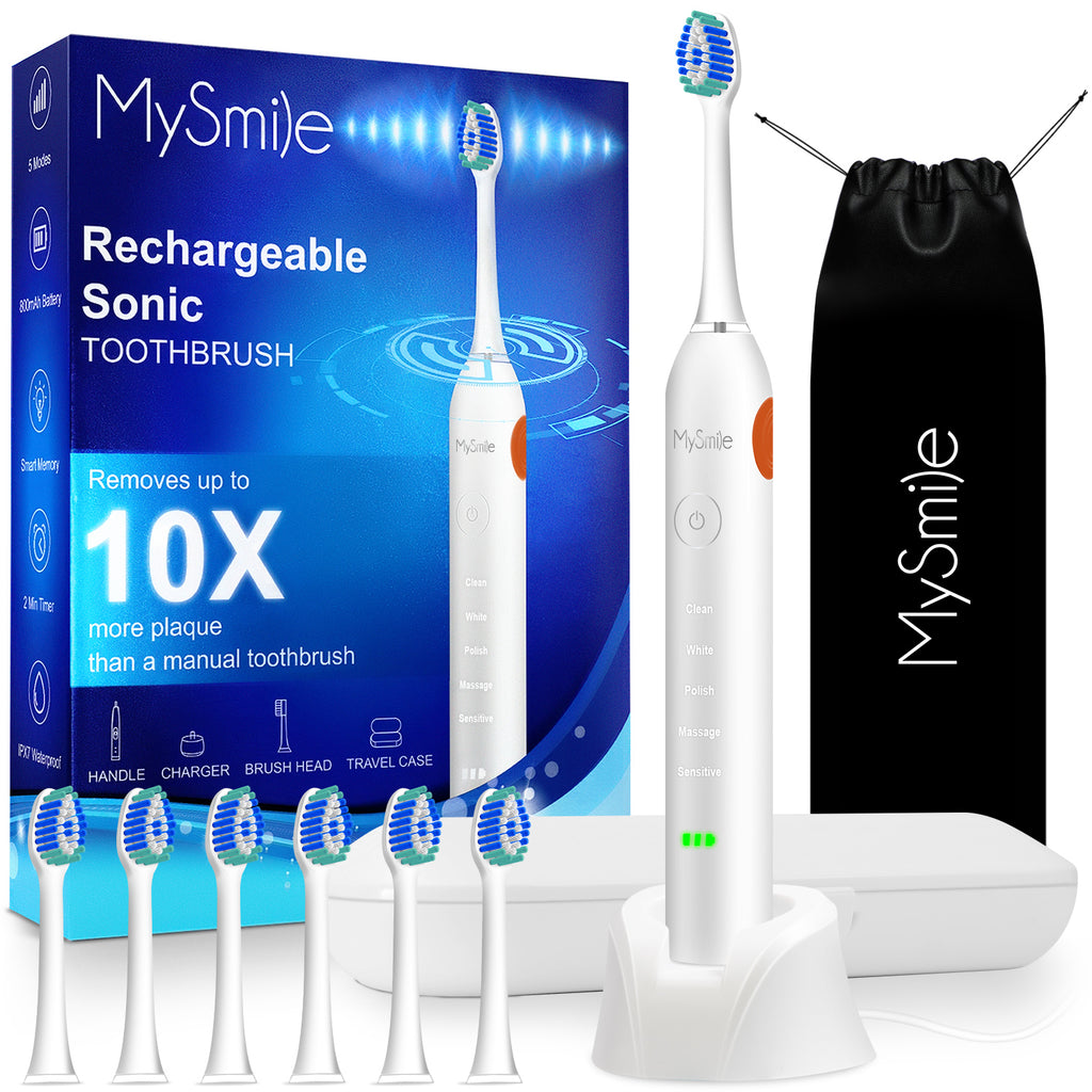 MySmile Ultrasonic Rechargeable Electric Toothbrush 6 Heads Warranty 1 Year