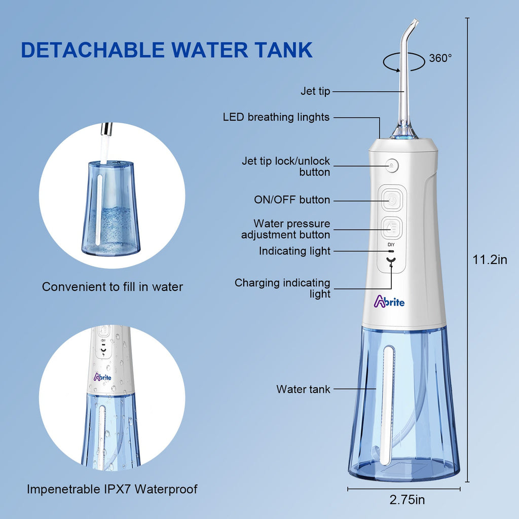 ABrite Cordless Water Flosser Rechargeable Portable Oral Irrigator for travel&home