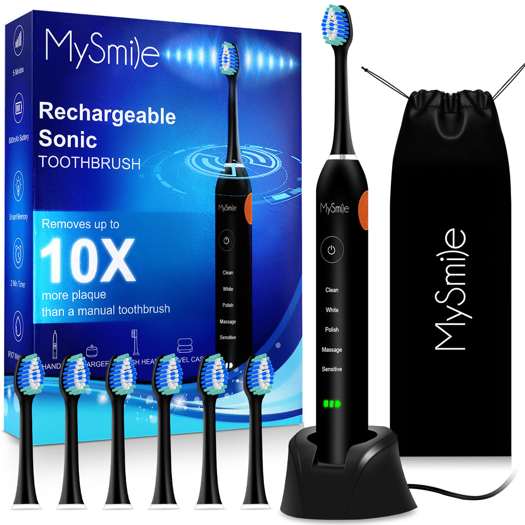 MySmile Ultrasonic Rechargeable Electric Toothbrush 6 Heads Warranty 1 Year