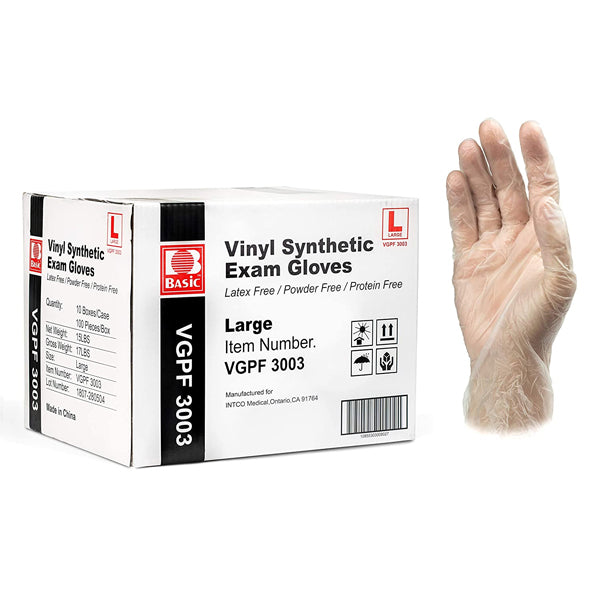 Basic Medical Clear Vinyl Synthetic Exam Gloves case of 1000