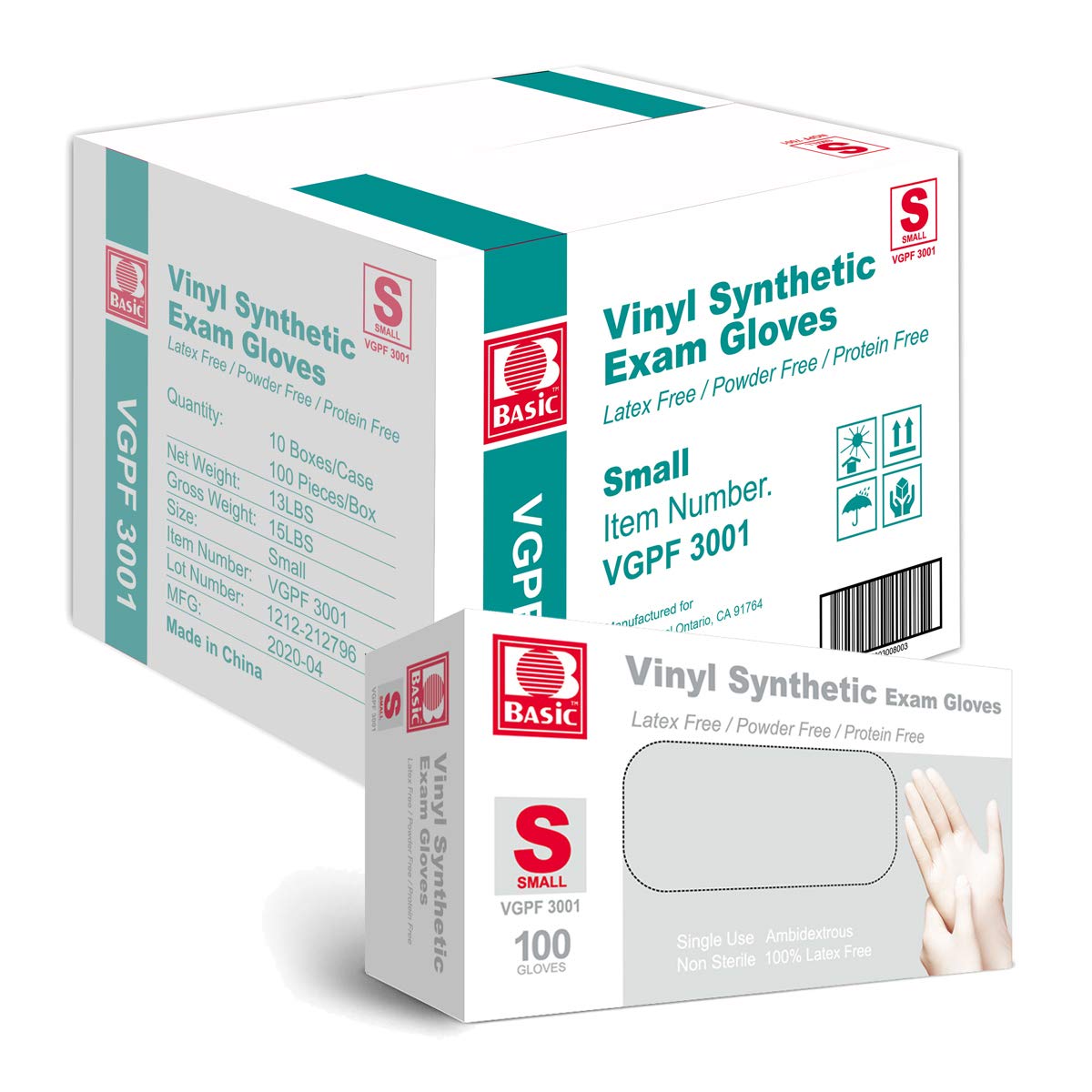 Basic Medical Clear Vinyl Synthetic Exam Gloves case of 1000