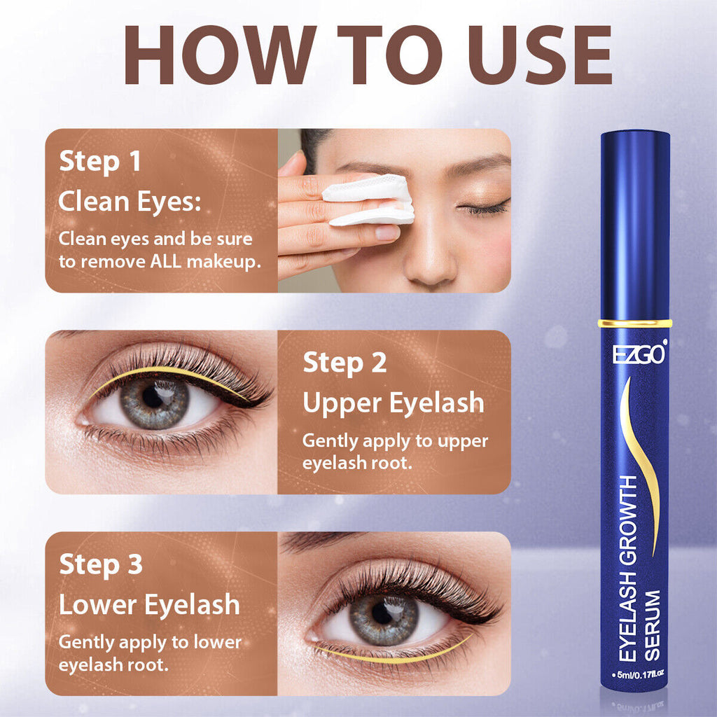 EZGO 5ml Eyelash Eyebrow Growth Enhancing Serum Thicker Longer Eye Lash Rapid Fast