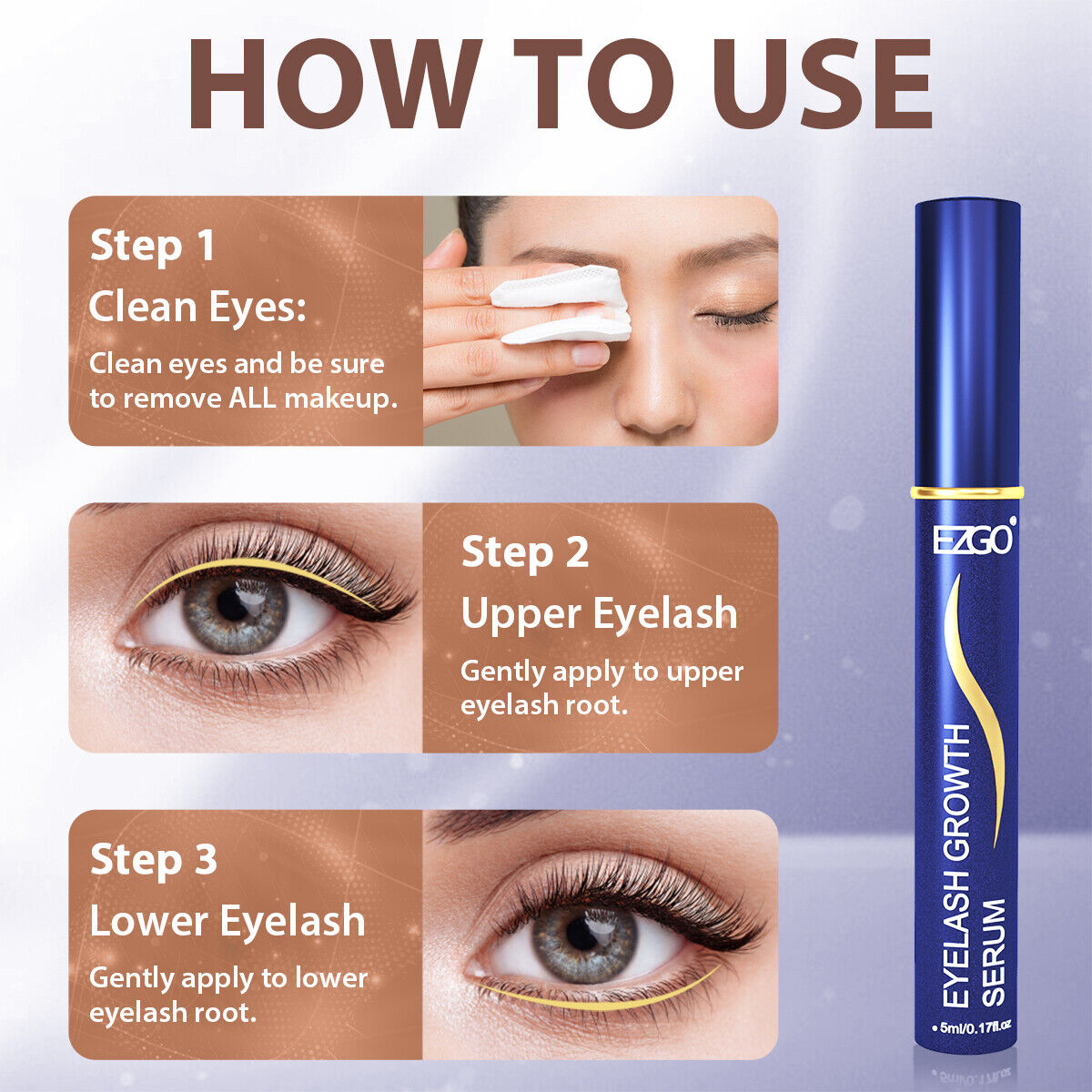 EZGO 5ml Eyelash Eyebrow Growth Enhancing Serum Thicker Longer Eye Lash Rapid Fast