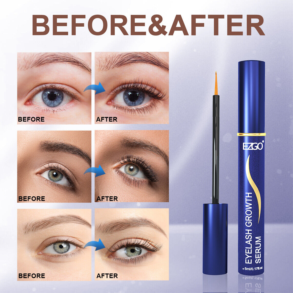 EZGO 5ml Eyelash Eyebrow Growth Enhancing Serum Thicker Longer Eye Lash Rapid Fast