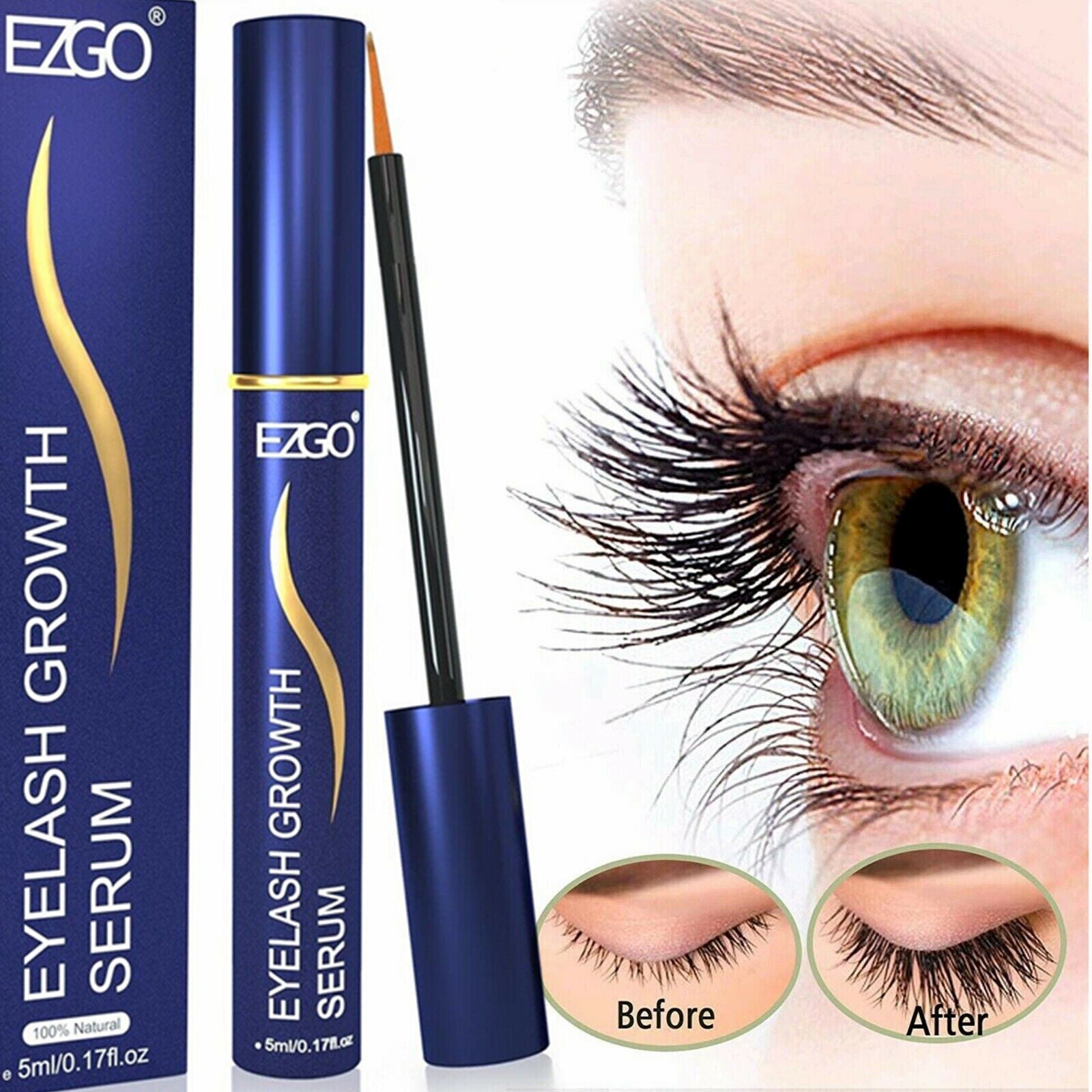 EZGO 5ml Eyelash Eyebrow Growth Enhancing Serum Thicker Longer Eye Lash Rapid Fast