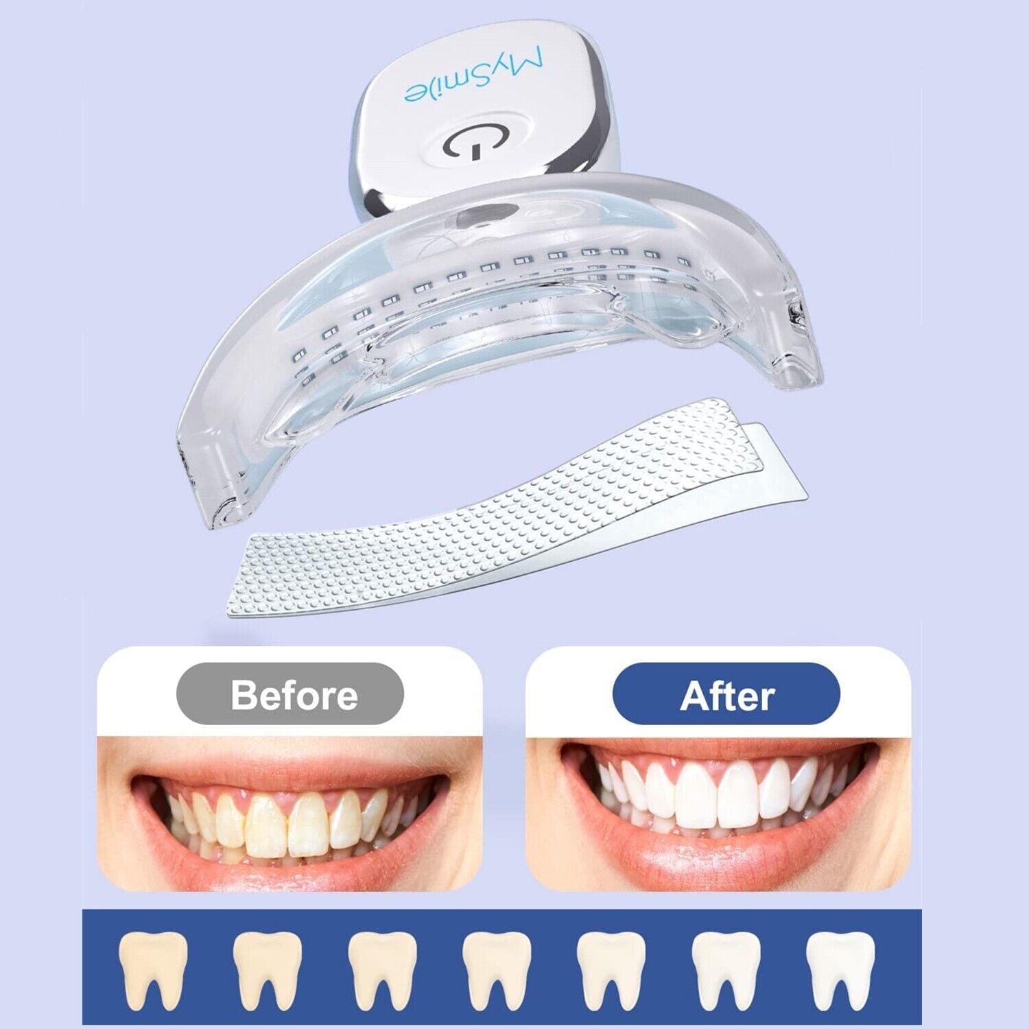 MySmie 28PC 6%HP Teeth Whitening Strips Kit with 28-LED Light Tray Stain Removal